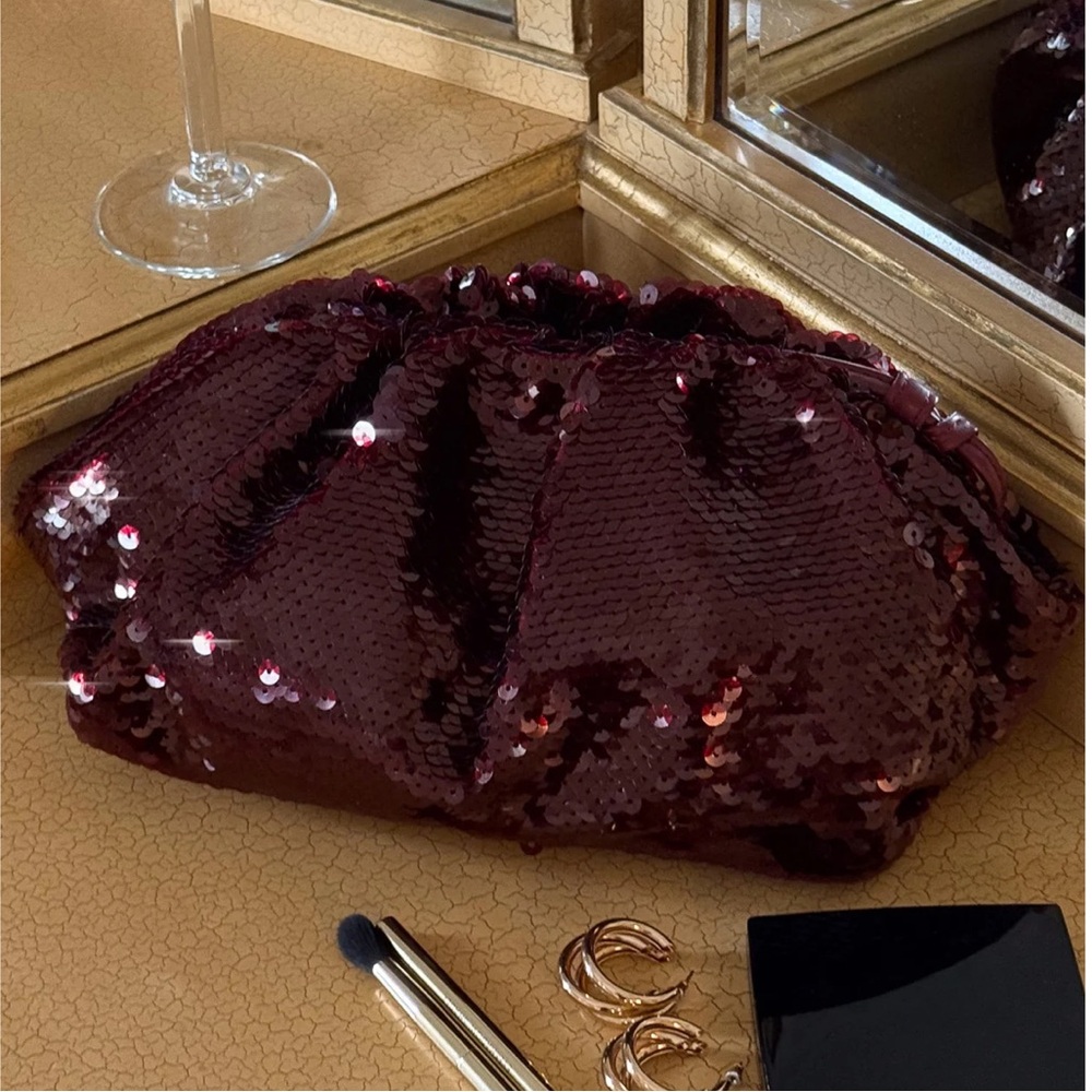 White Fox Boutique Burgundy Sequin Gathered Clutch